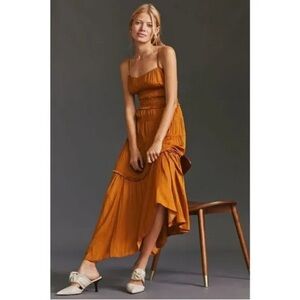 Anthropologie Ruched Slip Dress in Bronze Sz. 4 NWT